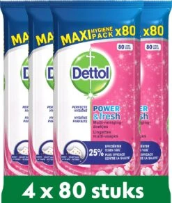 Dettol - Schoonmaakdoekjes - Power & Fresh - Kersenbloesem - 4 X 80 Stuks - Voordeelverpakking -Huishoudelijke Artikelen Winkel 1016x1200