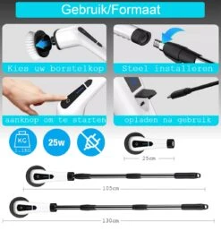 Merkloos Scrubclean Elektrische Schoonmaakborstel-7 In 1 Schrobber Met Steel-2 Standen Poetsmachine-max 130cm-badkamer/keuken/auto +gratis Houder -Huishoudelijke Artikelen Winkel 1150x1200 1