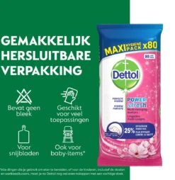 Dettol - Schoonmaakdoekjes - Power & Fresh - Kersenbloesem - 4 X 80 Stuks - Voordeelverpakking -Huishoudelijke Artikelen Winkel 1165x1200