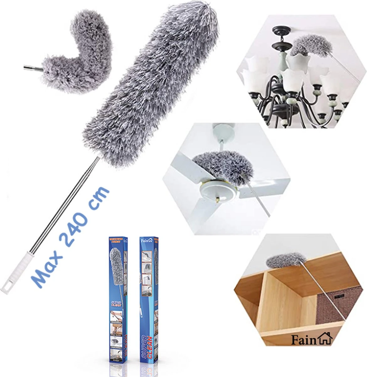Fain® Plumeau Met Telescoopsteel – Grijs – 80 Tot 240 Cm - Uitschuifbaar – Wasbaar - Flexibel 360° Draaibaar – Duster - Microvezel Ragebol 3 Fain® Plumeau Met Telescoopsteel – Grijs – 80 Tot 240 Cm - Uitschuifbaar – Wasbaar - Flexibel 360° Draaibaar – Duster - Microvezel Ragebol