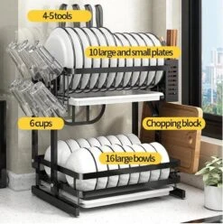 Doogo® Afdruiprek Met Lekbak 2 Laags – Inklapbaar - Muur Hangen Mogelijke - Afwasrek – Met 2 Lekbakken – Extra Accessories Voor Servies En Snijplanken - RVS -Huishoudelijke Artikelen Winkel 1195x1200 5