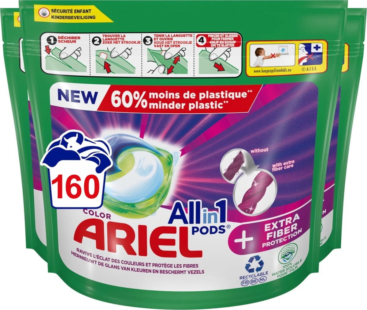 Ariel All In 1 Wasmiddel Pods + Extra Vezelbescherming - Voordeelverpakking 4x40 Wasbeurten 3 Ariel All In 1 Wasmiddel Pods + Extra Vezelbescherming - Voordeelverpakking 4x40 Wasbeurten