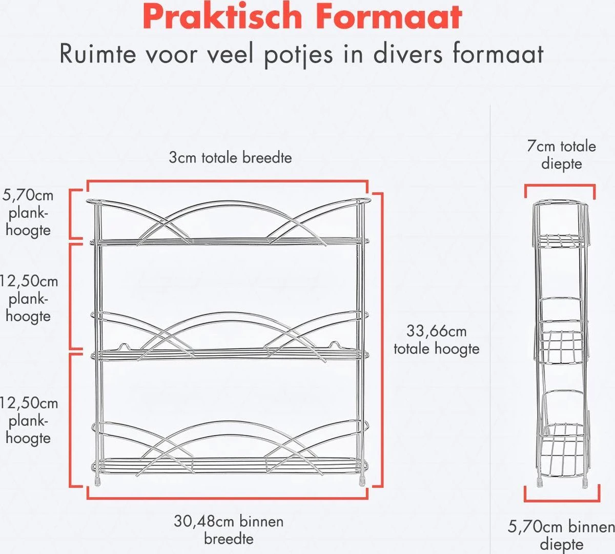 KitchenBrothers Kruidenrek - Staand - Voor 21 Potjes - 3 Laags - Chroom 7 KitchenBrothers Kruidenrek - Staand - Voor 21 Potjes - 3 Laags - Chroom - Afbeelding 5