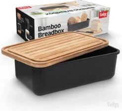 Gadgy Broodtrommel Met Bamboe Deksel – Brooddoos Met Snijplank - 36x19.5x11.5 Cm- Zwart -Huishoudelijke Artikelen Winkel 1200x1091 2