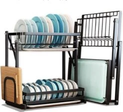 Doogo® Afdruiprek Met Lekbak 2 Laags – Inklapbaar - Muur Hangen Mogelijke - Afwasrek – Met 2 Lekbakken – Extra Accessories Voor Servies En Snijplanken - RVS -Huishoudelijke Artikelen Winkel 1200x1095 3