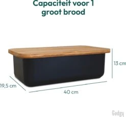 Gadgy Broodtrommel Met Bamboe Deksel – Brooddoos Met Snijplank - 36x19.5x11.5 Cm- Zwart -Huishoudelijke Artikelen Winkel 1200x1111