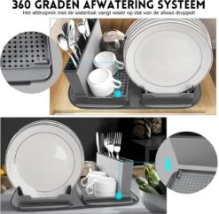 Afdruiprek Met Lekbak - Inclusief Afdruipmat - Opvouwbaar - Afwasrek Met Uitneembare Bestekhouder - Voor Bestek, Borden, Pannen En Schalen -Huishoudelijke Artikelen Winkel 1200x1176 9