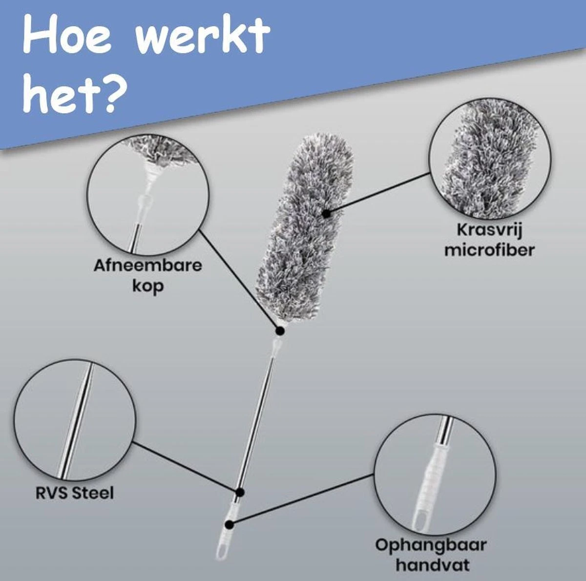 Fain® Plumeau Met Telescoopsteel – Grijs – 80 Tot 240 Cm - Uitschuifbaar – Wasbaar - Flexibel 360° Draaibaar – Duster - Microvezel Ragebol 7 Fain® Plumeau Met Telescoopsteel – Grijs – 80 Tot 240 Cm - Uitschuifbaar – Wasbaar - Flexibel 360° Draaibaar – Duster - Microvezel Ragebol - Afbeelding 5