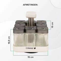 Coninx Kruidenrek Staand - Draaiend Kruidenrek Met Glazen Potjes - Kruidencarrousel Draaibaar - 8 Kruidenpotjes - Wit / RVS -Huishoudelijke Artikelen Winkel 1200x1200 1039