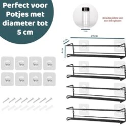 Mmoods Kruidenrek Ophangbaar Zonder Boren - 4 Laags Voor 24 Kruidenpotjes - Speciaal Voor Muur, Wandkast, Kastdeur - Hangende Kruidenorganizer Keuken - Keukenaccessoires -Huishoudelijke Artikelen Winkel 1200x1200 1053