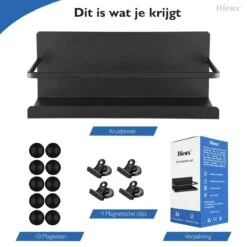 Dieux® - Magnetisch Kruidenrek - Ophangbaar Opbergrek - Keukenrek - Complete Set - Aanrecht Organiser - Badkamerrek - Wandrek - Staal - Zwart - Pasen -Huishoudelijke Artikelen Winkel 1200x1200 1083