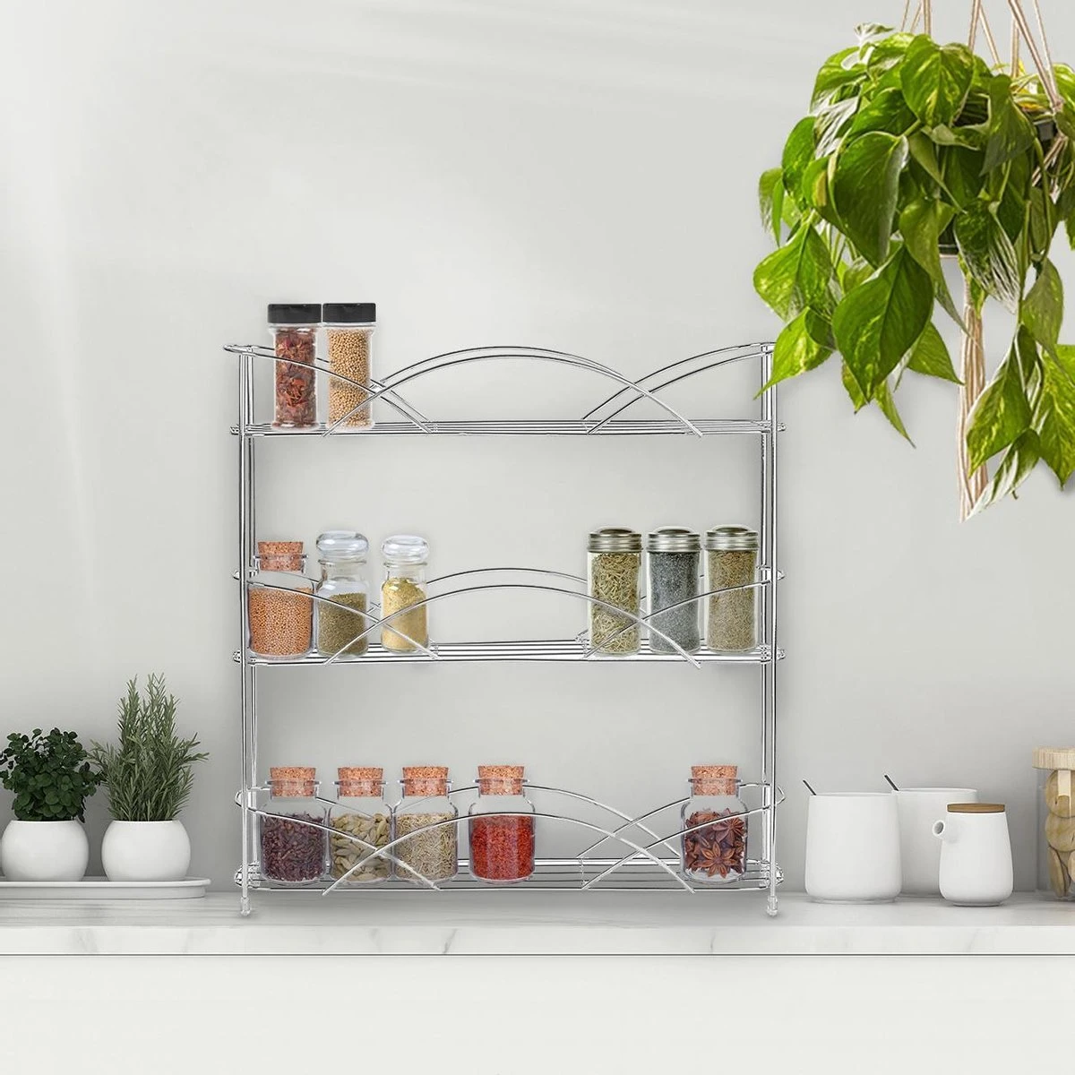 KitchenBrothers Kruidenrek - Staand - Voor 21 Potjes - 3 Laags - Chroom 4 KitchenBrothers Kruidenrek - Staand - Voor 21 Potjes - 3 Laags - Chroom - Afbeelding 2