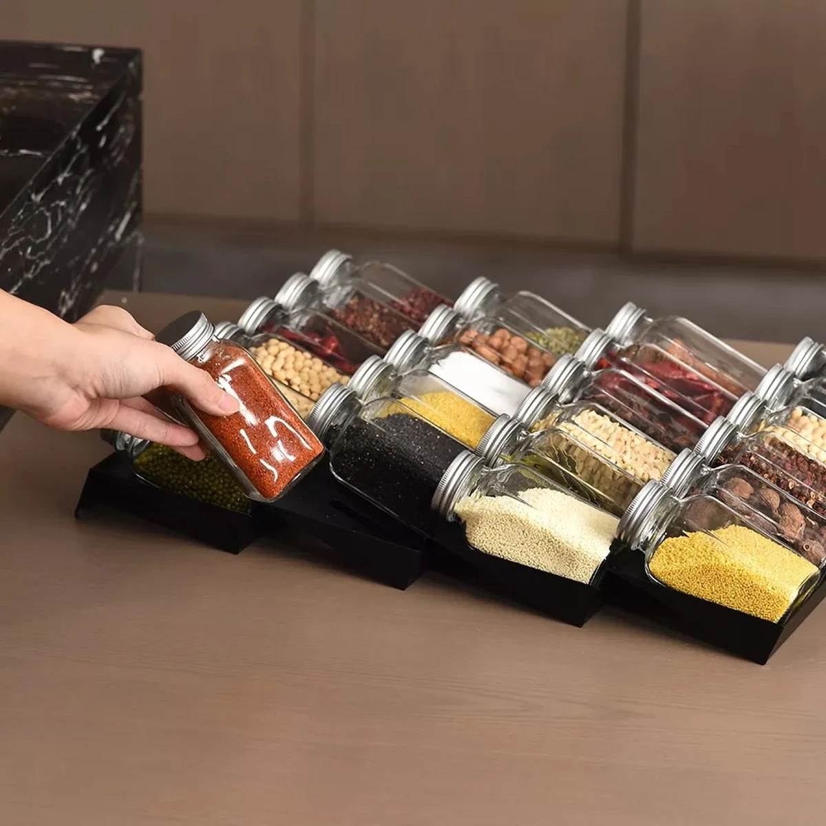 Kruidenrek Lade - Zwart - 4 Laags - Aluminium - Kruidenpotjes Opbergen 4 Kruidenrek Lade - Zwart - 4 Laags - Aluminium - Kruidenpotjes Opbergen - Afbeelding 2