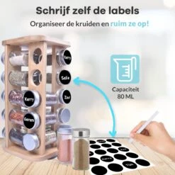 LuZana® Draaibaar Kruidenrek Staand Met Potjes - Bamboe- 20 Kruidenpotjes Met Strooideksel – Incl. Labels, Krijtstift En Trechter -Huishoudelijke Artikelen Winkel 1200x1200 1124