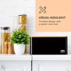 Klarstein Granrosi Oklahoma Broodtrommel - 35,5 X 15,5 X 23 Cm - Brooddoos Met Snijplank - Metaal & Bamboe -Huishoudelijke Artikelen Winkel 1200x1200 1182