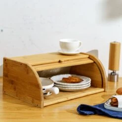 Merkloos Decopatent® Broodtrommel Met Rolluik - Bamboe Houten Brooddoos Met Schuifdeksel - Broodtrommel - Brood Bewaren En Vers Houden -Huishoudelijke Artikelen Winkel 1200x1200 1193