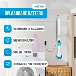 Strex Elektrische Schoonmaakborstel - Draadloze Schrobborstel - Schrobber - 3 Opzetstukken - Telescoopsteel - Poetsmachine Met Krachtige Accu -Huishoudelijke Artikelen Winkel 1200x1200 473