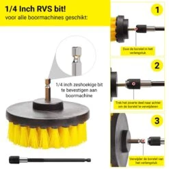 Merkloos 4-delige Borstelset Voor Boormachine - Inclusief Verlengstuk - Opzetborstels - Schrobborstel - Schuurborstel - Schoonmaakborstel - Tapijtreiniger - Brush - Geel - Gratis Verzending -Huishoudelijke Artikelen Winkel 1200x1200 481