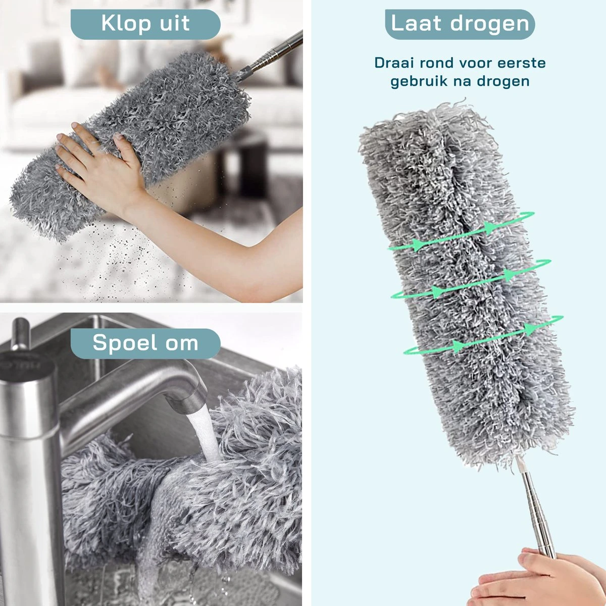 ForDig Telescopische Plumeau Microvezel - Duster Met Telescoopsteel Uitschuifbaar Tot 250 Cm - Wasbaar - 360 Graden Draaibaar 5 ForDig Telescopische Plumeau Microvezel - Duster Met Telescoopsteel Uitschuifbaar Tot 250 Cm - Wasbaar - 360 Graden Draaibaar - Afbeelding 3