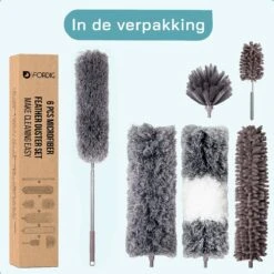 ForDig 7-Delige Plumeau Set - Duster Met Telescoopsteel Uitschuifbaar Tot 250 Cm - Inclusief Ragebol / Voegenborstel / Microvezel Doek / Chenille Borstel - Wasbaar - 360 Graden Draaibaar -Huishoudelijke Artikelen Winkel 1200x1200 622