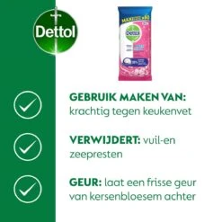 Dettol - Schoonmaakdoekjes - Power & Fresh - Kersenbloesem - 4 X 80 Stuks - Voordeelverpakking -Huishoudelijke Artikelen Winkel 1200x1200 64