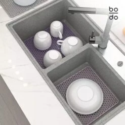 BODO Gootsteenmat Siliconen Donker Grijs - 34.5 X 34.5 Cm - Keuken Accessoires - Gootsteen Beschermer - Onderzetters Siliconen - Anti Kras -Huishoudelijke Artikelen Winkel 1200x1200 851