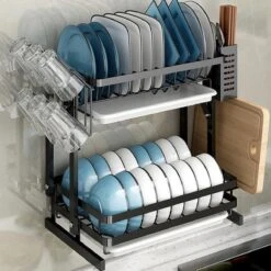 Doogo® Afdruiprek Met Lekbak 2 Laags – Inklapbaar - Muur Hangen Mogelijke - Afwasrek – Met 2 Lekbakken – Extra Accessories Voor Servies En Snijplanken - RVS -Huishoudelijke Artikelen Winkel 1200x1200 877