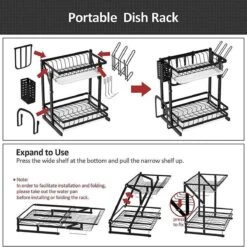 TammaT - Afdruiprek Met Lekbak 2 Laags – Inklapbaar - Afwasrek – Met 2 Lekbakken – Extra Accessories Voor Servies En Snijplanken - RVS - 38x35x26,5cm -Huishoudelijke Artikelen Winkel 1200x1200 892