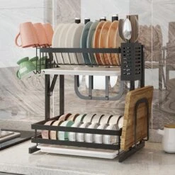 TammaT - Afdruiprek Met Lekbak 2 Laags – Inklapbaar - Afwasrek – Met 2 Lekbakken – Extra Accessories Voor Servies En Snijplanken - RVS - 38x35x26,5cm -Huishoudelijke Artikelen Winkel 1200x1200 895