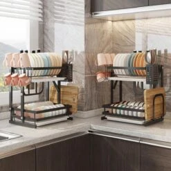 TammaT - Afdruiprek Met Lekbak 2 Laags – Inklapbaar - Afwasrek – Met 2 Lekbakken – Extra Accessories Voor Servies En Snijplanken - RVS - 38x35x26,5cm -Huishoudelijke Artikelen Winkel 1200x1200 896