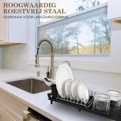 MIRI Afdruiprek – Afwasrek – Uitschuifbaar – Met Lekbak In Gootsteen – Afwas – Roestvrij Staal – Zwart -Huishoudelijke Artikelen Winkel 1200x1200 916