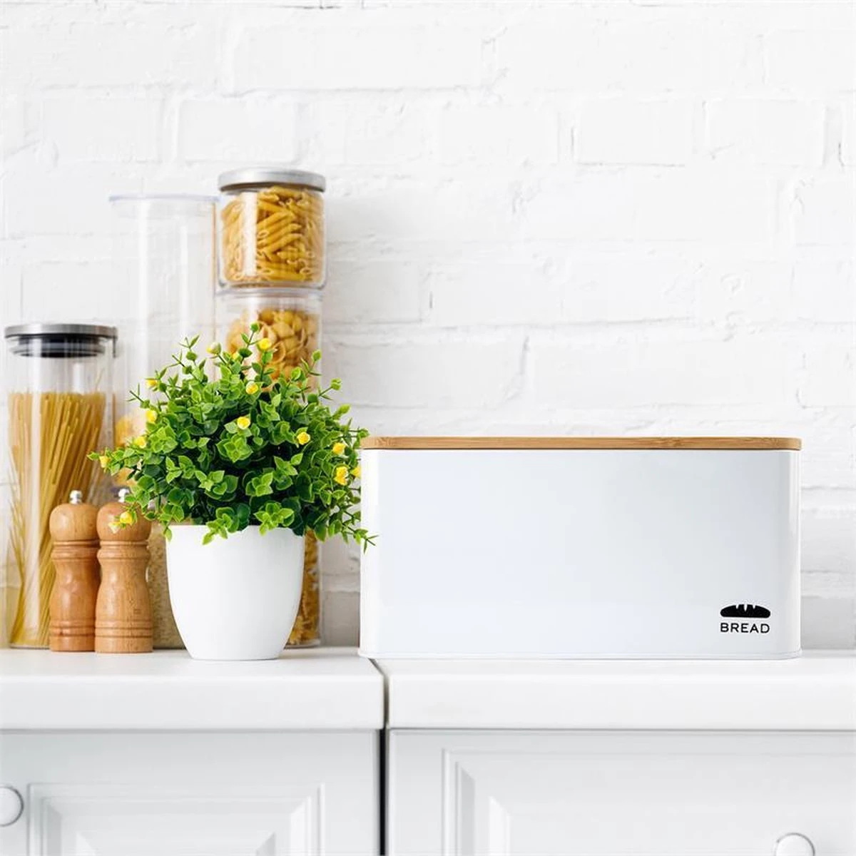 Oklahoma Broodtrommel Metaal 35,5x15,5x23 Cm Bamboe Deksel Snijplank 6 Oklahoma Broodtrommel Metaal 35,5x15,5x23 Cm Bamboe Deksel Snijplank - Afbeelding 4