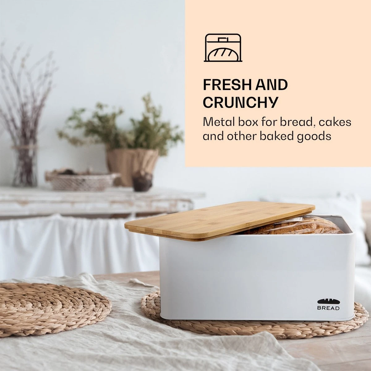 Oklahoma Broodtrommel Metaal 35,5x15,5x23 Cm Bamboe Deksel Snijplank 9 Oklahoma Broodtrommel Metaal 35,5x15,5x23 Cm Bamboe Deksel Snijplank - Afbeelding 7