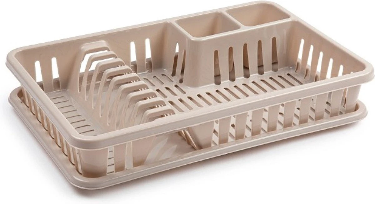 Beige Afdruiprek Met Lekbak 45 X 30 Cm - Keukenbenodigdheden - Afwassen/afdrogen - Afwasrekken - Afdruiprekken Met Lekbak