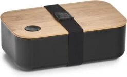 Lunchtrommel/broodtrommel 2-vaks Zwart/naturel Bamboe 19 X 7 Cm - Keukenbenodigdheden - Lunch/brood Meenemen - Trommels/boxen
