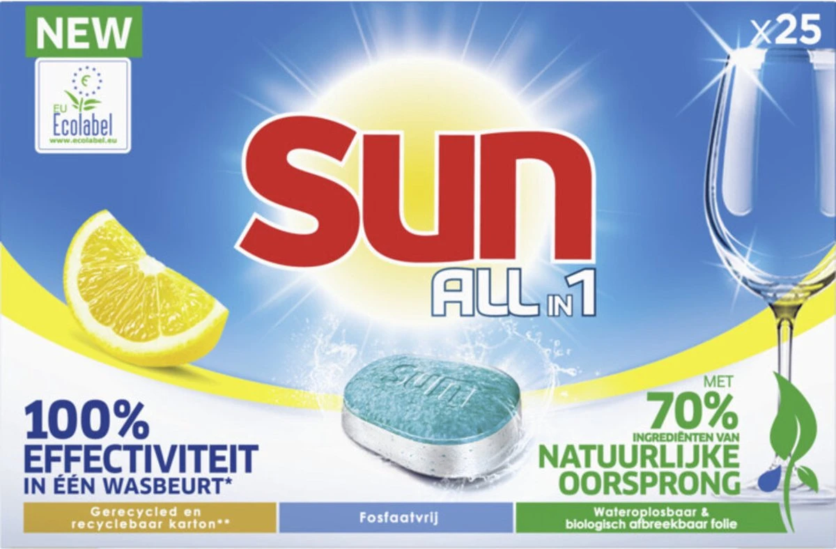SUN® Sun All-In-1 Citroen Vaatwastabletten - 7 X 24 Tabletten - Voordeelverpakking 3 SUN® Sun All-In-1 Citroen Vaatwastabletten - 7 X 24 Tabletten - Voordeelverpakking