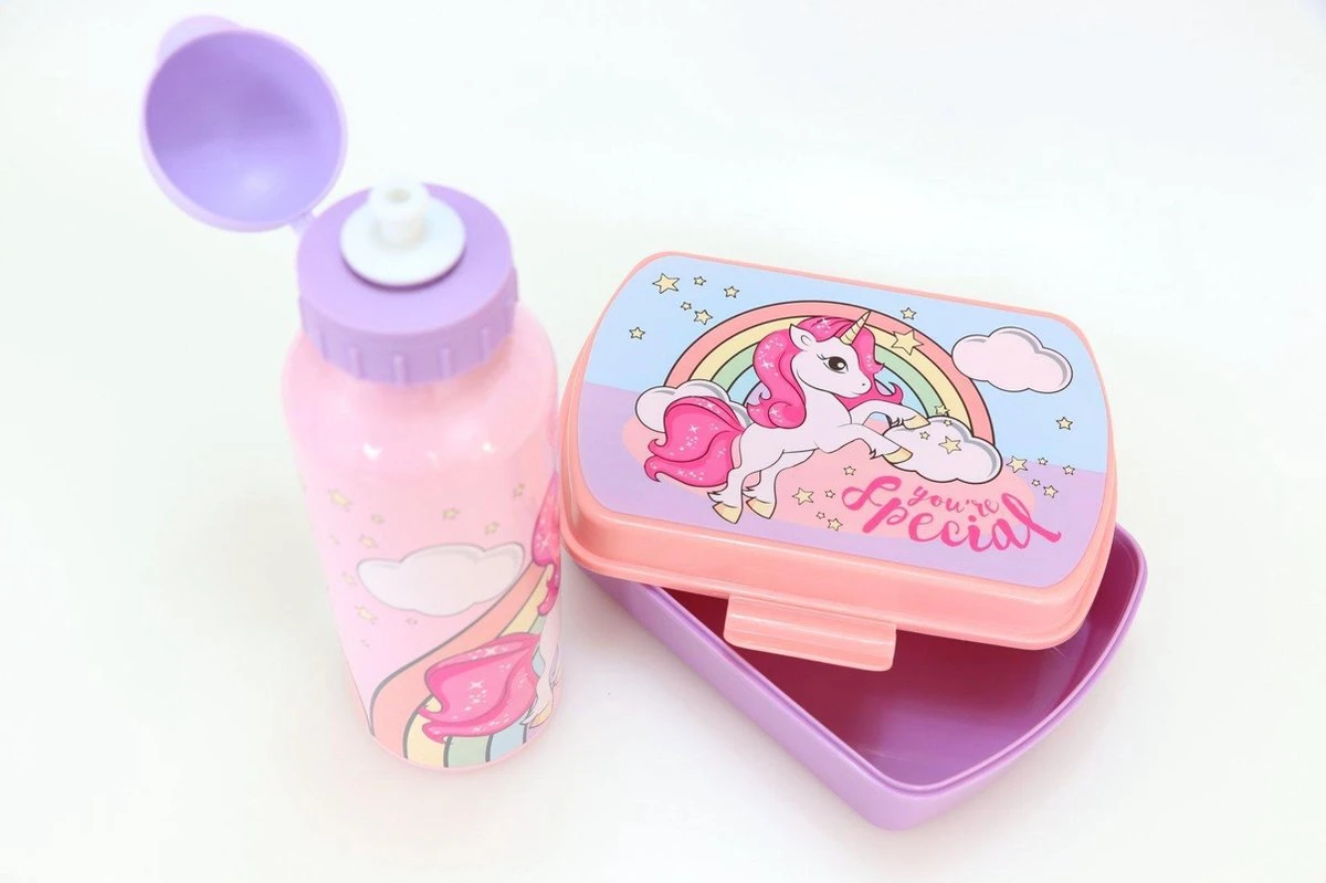 Broodtrommel + Drinkfles Unicorn | Lunchbox Voor Kinderen | Eenhoorn Roze LS03a 6 Broodtrommel + Drinkfles Unicorn | Lunchbox Voor Kinderen | Eenhoorn Roze LS03a - Afbeelding 4