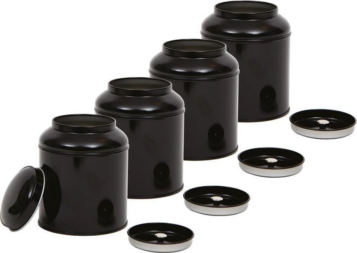 Merkloos Theeblik - Kruidenblik - Voorraadblik - Bewaarblik - Met Aroma Deksel - Zwart - 4 Stuks 3 Merkloos Theeblik - Kruidenblik - Voorraadblik - Bewaarblik - Met Aroma Deksel - Zwart - 4 Stuks