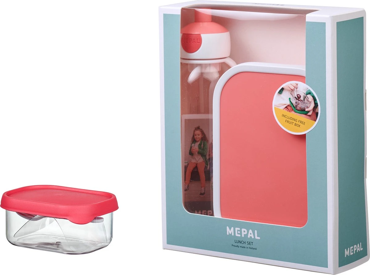 Mepal – Waterfles + Lunchbox + Fruitbox Campus – Pink – Drinkfles Voor Kinderen – Broodtrommel – Fruitbakje – Giftset 3 Mepal – Waterfles + Lunchbox + Fruitbox Campus – Pink – Drinkfles Voor Kinderen – Broodtrommel – Fruitbakje – Giftset