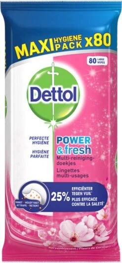 Dettol - Schoonmaakdoekjes - Power & Fresh - Kersenbloesem - 4 X 80 Stuks - Voordeelverpakking -Huishoudelijke Artikelen Winkel 558x1200