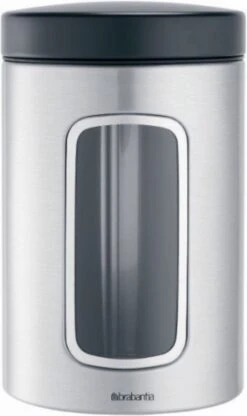Brabantia Voorraadbus - 1,4 L - Matt Steel Fingerprint Proof / Matt Black Deksel - Met Venster