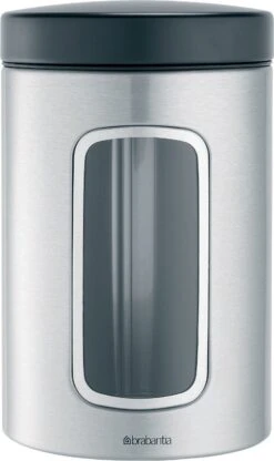 Brabantia Voorraadbus - 1,4 L - Matt Steel Fingerprint Proof / Matt Black Deksel - Met Venster -Huishoudelijke Artikelen Winkel 713x1200 3