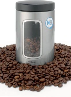 Brabantia Voorraadbus - 1,4 L - Matt Steel Fingerprint Proof / Matt Black Deksel - Met Venster -Huishoudelijke Artikelen Winkel 882x1200