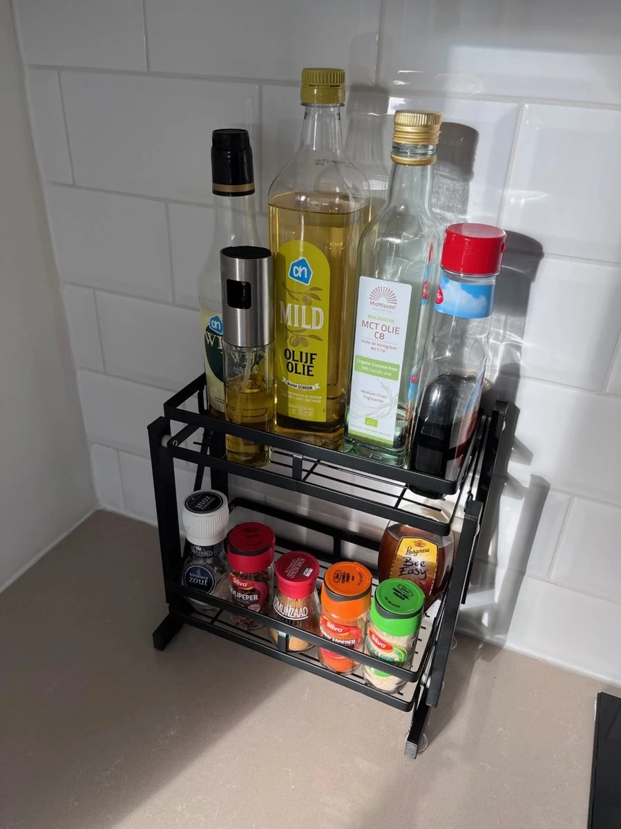 Merkloos Inklapbaar Kruidenrek - 2-laags Keukenrek - Aanrecht Organizer - Kruiden Etàgere - Staand Keukenrek 4 Merkloos Inklapbaar Kruidenrek - 2-laags Keukenrek - Aanrecht Organizer - Kruiden Etàgere - Staand Keukenrek - Afbeelding 2