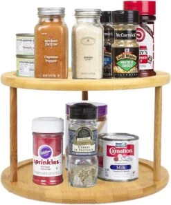 Merkloos Decopatent® Kruidenrek / Fruitschaal Bamboe - Rond - Kruiden Carrousel - Draaibaar - Staand Bamboe Specerijenrek Draaiplateau - Fruitrek -Huishoudelijke Artikelen Winkel 997x1200 2
